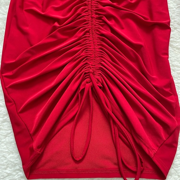 Red Rouched Mini Dress - Picture 3 of 5